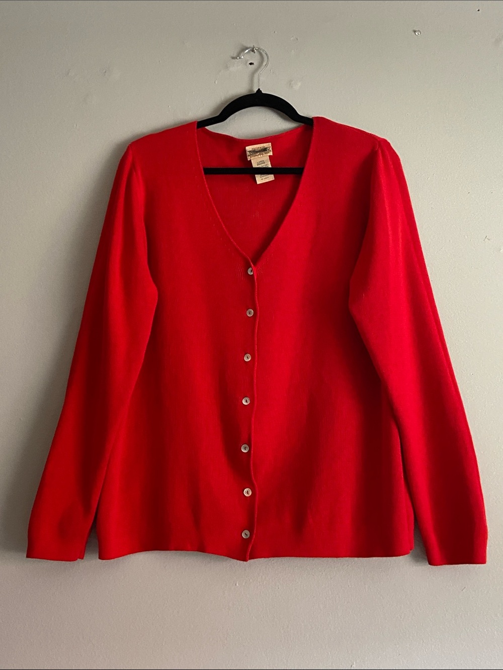 Vintage St John’s Bay Red Cotton Button Front Cardigan Size L